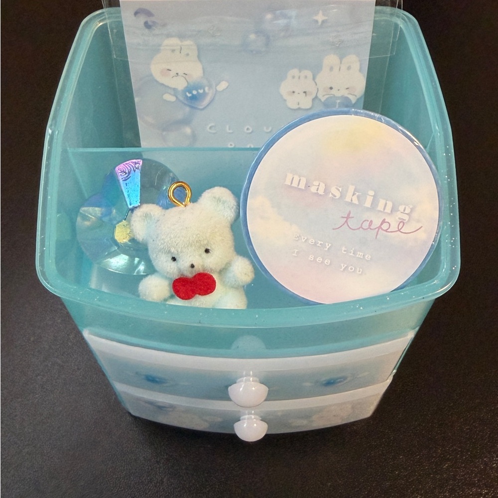 Blue Storage Box with Bear and Masking Tape